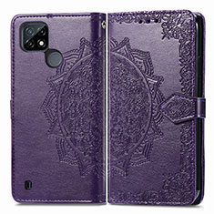 Leather Case Stands Fashionable Pattern Flip Cover Holder for Realme C21Y Purple