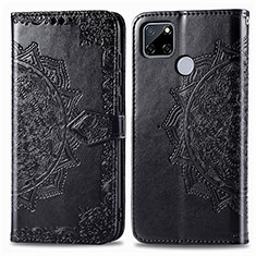 Leather Case Stands Fashionable Pattern Flip Cover Holder for Realme C25 Black