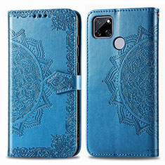 Leather Case Stands Fashionable Pattern Flip Cover Holder for Realme C25S Blue