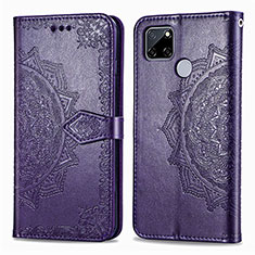 Leather Case Stands Fashionable Pattern Flip Cover Holder for Realme C25S Purple