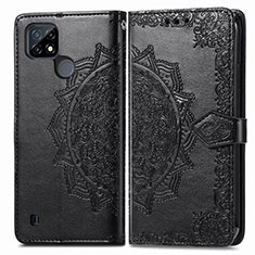 Leather Case Stands Fashionable Pattern Flip Cover Holder for Realme C25Y India Black