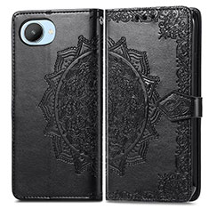 Leather Case Stands Fashionable Pattern Flip Cover Holder for Realme C30s Black