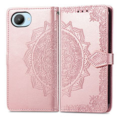 Leather Case Stands Fashionable Pattern Flip Cover Holder for Realme C30s Rose Gold