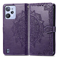 Leather Case Stands Fashionable Pattern Flip Cover Holder for Realme C31 Purple