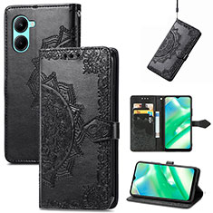 Leather Case Stands Fashionable Pattern Flip Cover Holder for Realme C33 (2023) Black