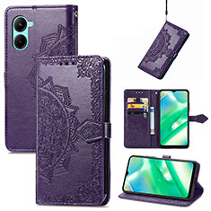 Leather Case Stands Fashionable Pattern Flip Cover Holder for Realme C33 (2023) Purple