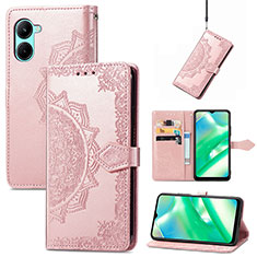 Leather Case Stands Fashionable Pattern Flip Cover Holder for Realme C33 (2023) Rose Gold