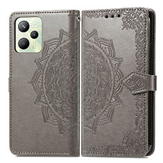 Leather Case Stands Fashionable Pattern Flip Cover Holder for Realme C35 Gray