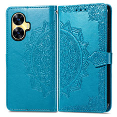 Leather Case Stands Fashionable Pattern Flip Cover Holder for Realme C55 Blue