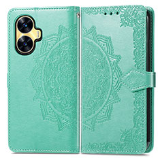 Leather Case Stands Fashionable Pattern Flip Cover Holder for Realme C55 Green