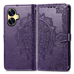 Leather Case Stands Fashionable Pattern Flip Cover Holder for Realme C55 Purple