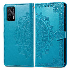 Leather Case Stands Fashionable Pattern Flip Cover Holder for Realme GT 5G Blue