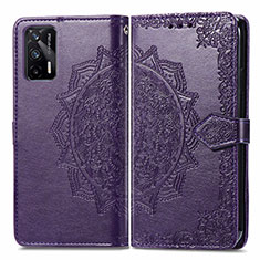 Leather Case Stands Fashionable Pattern Flip Cover Holder for Realme GT 5G Purple