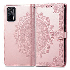 Leather Case Stands Fashionable Pattern Flip Cover Holder for Realme GT Neo 5G Rose Gold