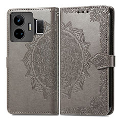 Leather Case Stands Fashionable Pattern Flip Cover Holder for Realme GT Neo5 5G Gray