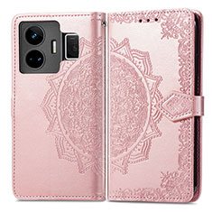 Leather Case Stands Fashionable Pattern Flip Cover Holder for Realme GT Neo5 5G Rose Gold