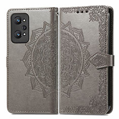 Leather Case Stands Fashionable Pattern Flip Cover Holder for Realme GT2 5G Gray