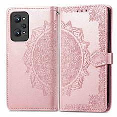 Leather Case Stands Fashionable Pattern Flip Cover Holder for Realme GT2 5G Rose Gold