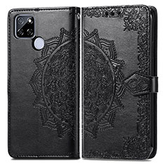 Leather Case Stands Fashionable Pattern Flip Cover Holder for Realme Q2i 5G Black