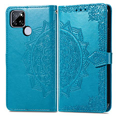 Leather Case Stands Fashionable Pattern Flip Cover Holder for Realme Q2i 5G Blue