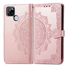 Leather Case Stands Fashionable Pattern Flip Cover Holder for Realme Q2i 5G Rose Gold