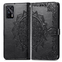 Leather Case Stands Fashionable Pattern Flip Cover Holder for Realme Q3 Pro 5G Black