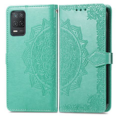 Leather Case Stands Fashionable Pattern Flip Cover Holder for Realme Q3i 5G Green