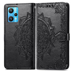 Leather Case Stands Fashionable Pattern Flip Cover Holder for Realme Q5 5G Black