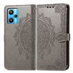 Leather Case Stands Fashionable Pattern Flip Cover Holder for Realme Q5 5G Gray