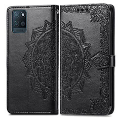 Leather Case Stands Fashionable Pattern Flip Cover Holder for Realme V11 5G Black