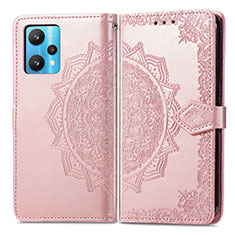 Leather Case Stands Fashionable Pattern Flip Cover Holder for Realme V25 5G Rose Gold