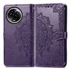 Leather Case Stands Fashionable Pattern Flip Cover Holder for Realme V50 5G Purple