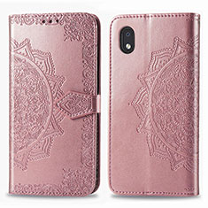 Leather Case Stands Fashionable Pattern Flip Cover Holder for Samsung Galaxy A01 Core Rose Gold