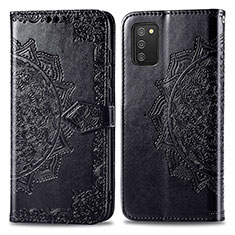 Leather Case Stands Fashionable Pattern Flip Cover Holder for Samsung Galaxy A02s Black