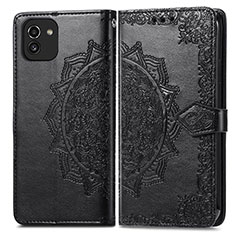 Leather Case Stands Fashionable Pattern Flip Cover Holder for Samsung Galaxy A03 Black