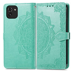 Leather Case Stands Fashionable Pattern Flip Cover Holder for Samsung Galaxy A03 Green