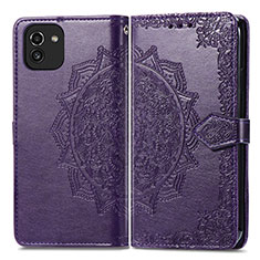 Leather Case Stands Fashionable Pattern Flip Cover Holder for Samsung Galaxy A03 Purple