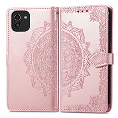 Leather Case Stands Fashionable Pattern Flip Cover Holder for Samsung Galaxy A03 Rose Gold