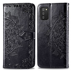 Leather Case Stands Fashionable Pattern Flip Cover Holder for Samsung Galaxy A03s Black