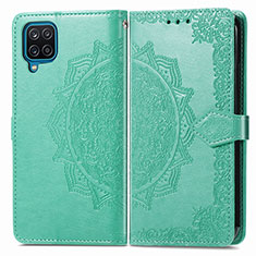 Leather Case Stands Fashionable Pattern Flip Cover Holder for Samsung Galaxy A12 5G Green