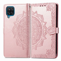 Leather Case Stands Fashionable Pattern Flip Cover Holder for Samsung Galaxy A12 5G Rose Gold