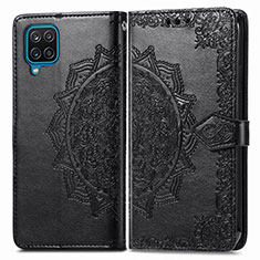 Leather Case Stands Fashionable Pattern Flip Cover Holder for Samsung Galaxy A12 Nacho Black