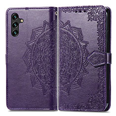 Leather Case Stands Fashionable Pattern Flip Cover Holder for Samsung Galaxy A13 5G Purple
