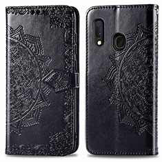 Leather Case Stands Fashionable Pattern Flip Cover Holder for Samsung Galaxy A20e Black