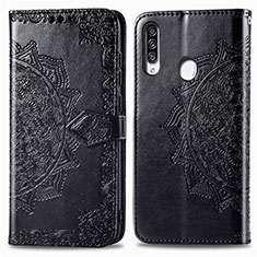Leather Case Stands Fashionable Pattern Flip Cover Holder for Samsung Galaxy A20s Black