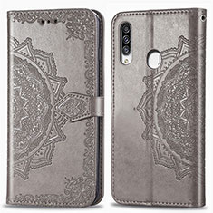 Leather Case Stands Fashionable Pattern Flip Cover Holder for Samsung Galaxy A20s Gray