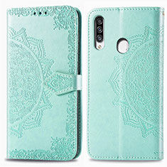 Leather Case Stands Fashionable Pattern Flip Cover Holder for Samsung Galaxy A20s Green