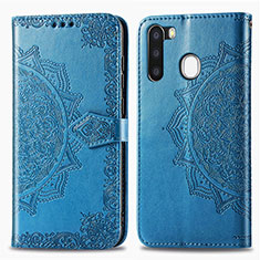 Leather Case Stands Fashionable Pattern Flip Cover Holder for Samsung Galaxy A21 European Blue