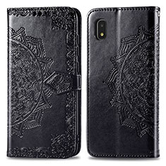 Leather Case Stands Fashionable Pattern Flip Cover Holder for Samsung Galaxy A21 SC-42A Black