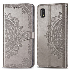 Leather Case Stands Fashionable Pattern Flip Cover Holder for Samsung Galaxy A21 SC-42A Gray